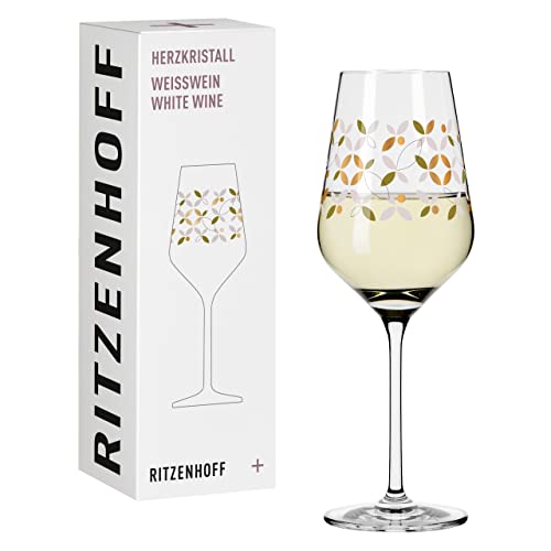 RITZENHOFF 3011009 Weißweinglas 300 ml - Serie Herzkristall Nr. 9 - Glas mit Blumenmotiv in Roségold - Made in Germany von RITZENHOFF