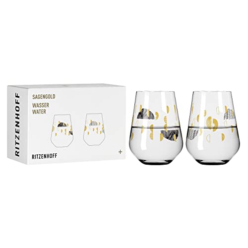 RITZENHOFF 3421002 Wasserglas 500 ml – Serie Sagengold Nr. 2 – 2er Set mit Traubenmotiv, Echt-Gold – Made in Germany Schwarz, Gold von RITZENHOFF