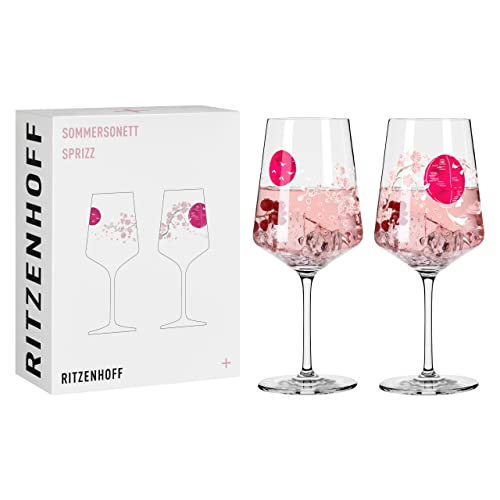 RITZENHOFF 3461007 Aperitif-Glas Sprizz 2er-Set 500 ml - Serie Sommersonett Nr. 13 + 14 mit Asia-Motiv Pink - Made in Germany von RITZENHOFF