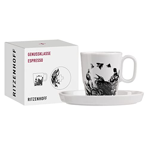RITZENHOFF 3721001 Espresso-Tasse 95 ml – Serie Genussklasse Nr. 1 – Set mit Untertasse, aus Porzellan – Designerstück Schwarz, Weiß von RITZENHOFF
