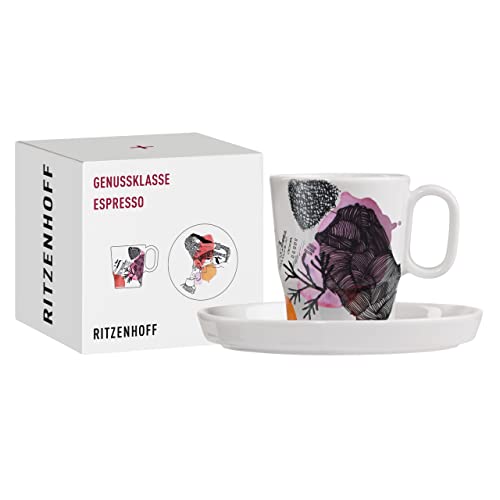 RITZENHOFF 3721002 Espresso-Tasse 95 ml - Serie Genussklasse Nr. 2 – Set mit Untertasse, aus Porzellan – Designerstück, 5,7 x 5,7 x 6,3 cm von RITZENHOFF