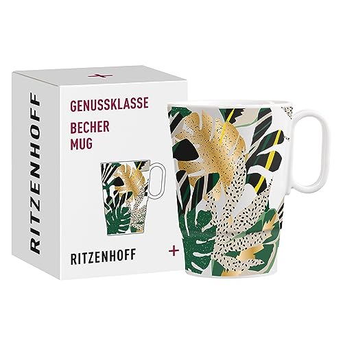 RITZENHOFF 3731007 Kaffee-Tasse 330 ml - Serie Genussklasse Nr. 7 - Becher aus Porzellan mit Tropen-Motiv, Designerstück von RITZENHOFF