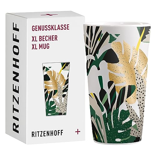RITZENHOFF 3741004 Kaffee-Tasse XL 500 ml - Serie Genussklasse Nr. 4 - Porzellan-Becher mit Tropen-Motiv, Designerstück von RITZENHOFF