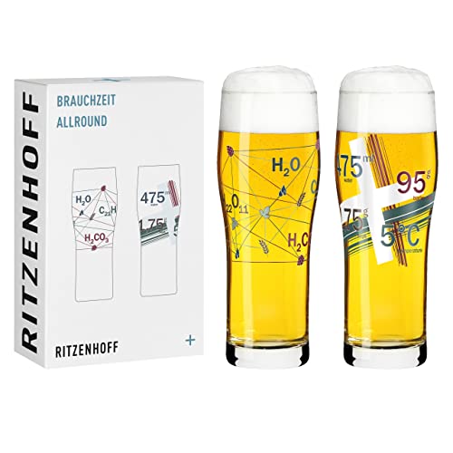 Ritzenhoff 3781002 Trinkglas universal 600 ml – Serie Brauchzeit Nr. 2 – 2 Stk. mit abgestimmtem Motiv – Made in Germany von RITZENHOFF