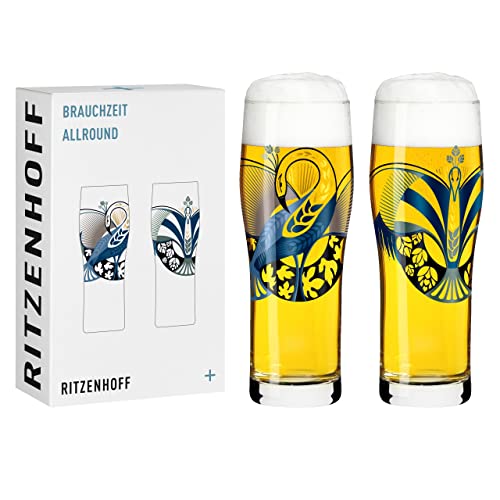 RITZENHOFF 3781004 Trinkglas universal 600 ml - Serie Brauchzeit Nr. 4 – 2 Stk. mit abgestimmtem Motiv – Made in Germany von RITZENHOFF