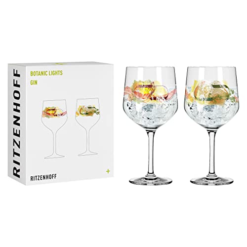 Ritzenhoff 3791001 Gin-Glas 700 ml – 2er-Set – Serie Botanic Lights Nr.1 – 2 Stück mit Sommerfarben – Made in Germany, Grün, Orange, Gelb, Rot von RITZENHOFF