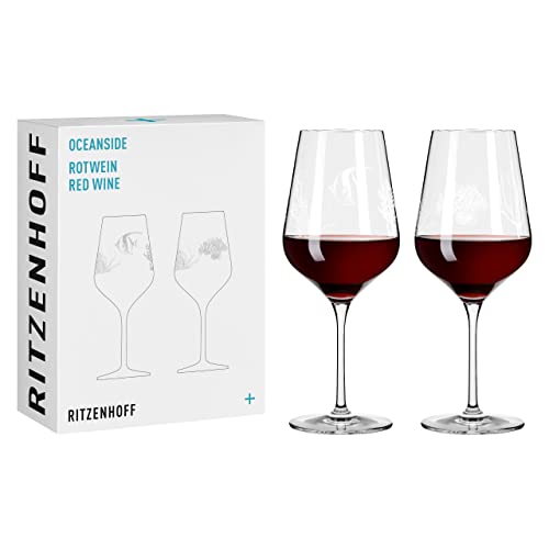 RITZENHOFF 3811001 Rotweinglas 500 ml - 2er Set - Serie Oceanside Nr. 1, 2 Stück mit Fischmotiv - Made in Germany von RITZENHOFF