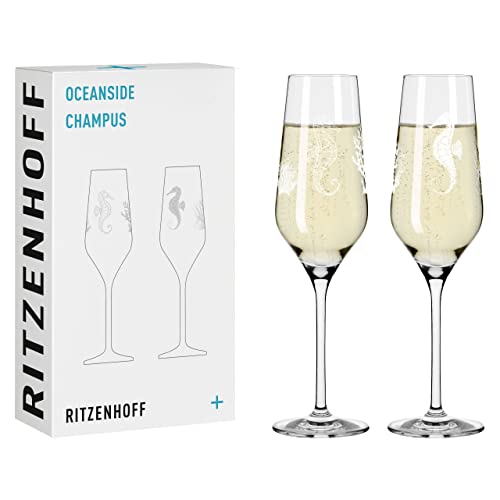 RITZENHOFF 3851001 Champagnerglas 250 ml – 2er Set Serie Oceanside Nr. 1 – 2 Stück, Seepferdchen-Motiv – Made in Germany von RITZENHOFF