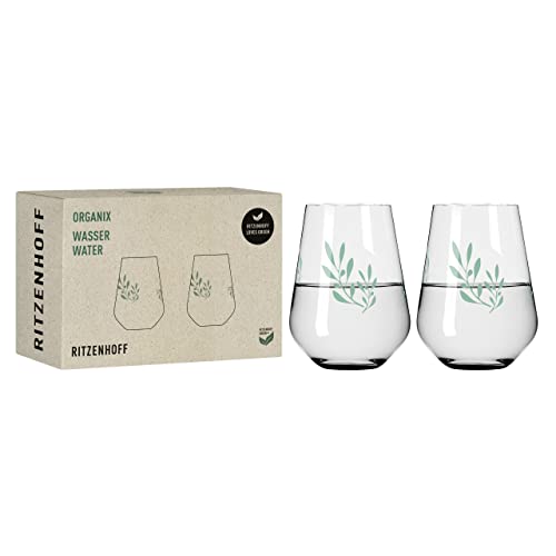 RITZENHOFF 3923001 Wasserglas 500 ml 2er Set – Organix Nr. 1 – organische Farbe Grün, 45% recyceltes Glas – Made in Germany von RITZENHOFF