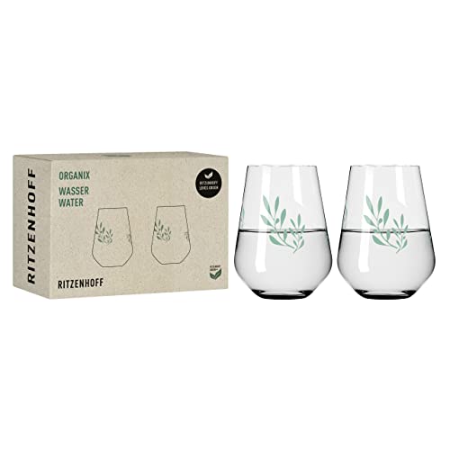 RITZENHOFF 3923001 Wasserglas 500 ml 2er Set - Organix Nr. 1 - organische Farbe Grün, 45% recyceltes Glas - Made in Germany von RITZENHOFF
