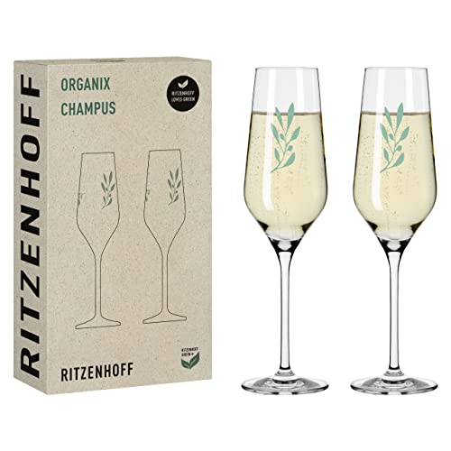 RITZENHOFF 3924001 Champagnerglas 400 ml 2er Set Organix Nr. 1 - organische Farbe Grün, 45% recyceltes Glas - Made in Germany von RITZENHOFF