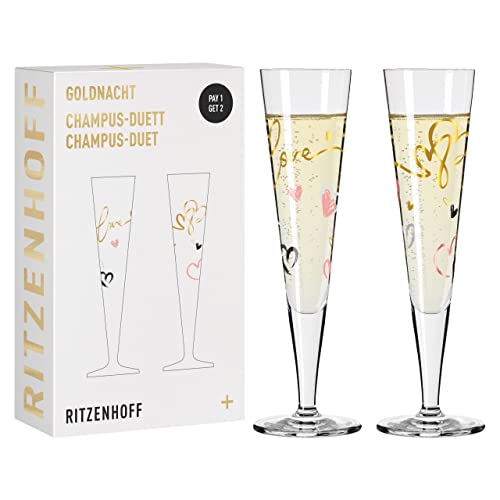 Ritzenhoff 6031004 Champagnerglas 200 ml – Serie Goldnacht Duett F23 – 2x Designerstück mit Echt-Gold – Made in Germany von RITZENHOFF