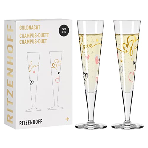 RITZENHOFF 6031004 Champagnerglas 200 ml - Serie Goldnacht Duett 2023, 2x Designerstück mit Echt-Gold - Made in Germany von RITZENHOFF