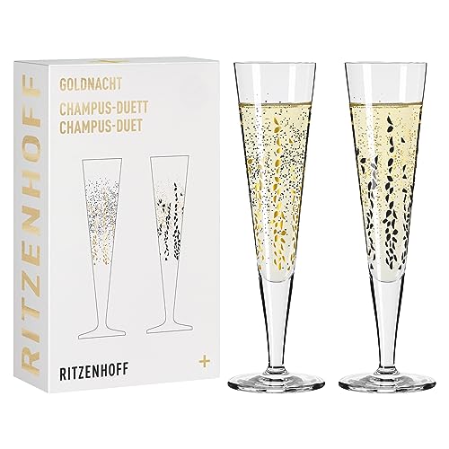 Ritzenhoff 6031005 Champagnerglas 200 ml - Serie Goldnacht Duett - 2x Designerstück mit Echt-Gold - Made in Germany von RITZENHOFF