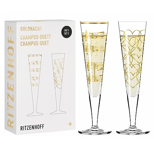 Ritzenhoff 6031006 Champagnerglas 200 ml - Serie Goldnacht Duett Best of 2022-2 Stück mit Echt-Gold - Made in Germany von RITZENHOFF