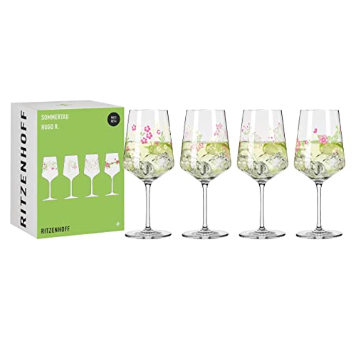 Ritzenhoff 6041003 Hugo-Glas 4er-Set 500 ml – Aperitif-Gläser – Blumenmotiv, bunt – Serie Sommertau F23 – Made in Germany von RITZENHOFF