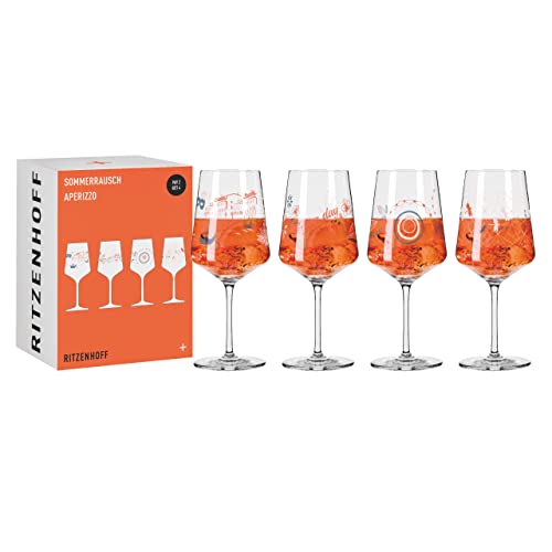 RITZENHOFF 6051003 Aperitif-Glas 4er-Set 500 ml - Aperizzo-Gläser, Motiv bunt - Serie Sommerrausch - Made in Germany, Orange, Blau, Weiß RITZENHOFF 6051003 Aperitif-Glas 4er-Set 500 ml - Aperizzo-Gläser, Motiv bunt - Serie Sommerrausch - Made in Germany, Orange, Blau, Weiß von RITZENHOFF