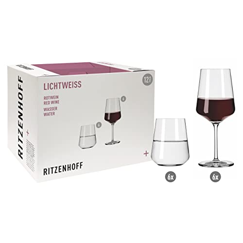 Ritzenhoff 6111002 Rotwein- und Wasserglas Set 500 ml Serie Lichtweiss Julie Nr. 2 – 12 Stück – Made in Germany von RITZENHOFF