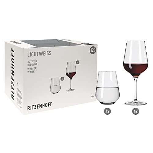 Ritzenhoff 6111011 Rotwein- und Wasserglas Set – Serie Lichtweiss – 12 Stück für 400 ml, stilvoll – Made in Germany von RITZENHOFF