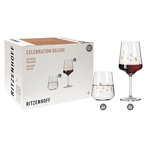 RITZENHOFF 6111013 Rotwein- und Wasserglas Set – Serie Celebration Deluxe – 12 Stück, für 400 ml – Designerstück von RITZENHOFF