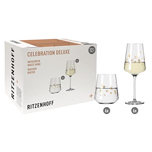 RITZENHOFF 6111014 Weißwein- und Wasserglas Set – Serie Celebration Deluxe – 12 Stück, für 400 ml – Designerstück von RITZENHOFF