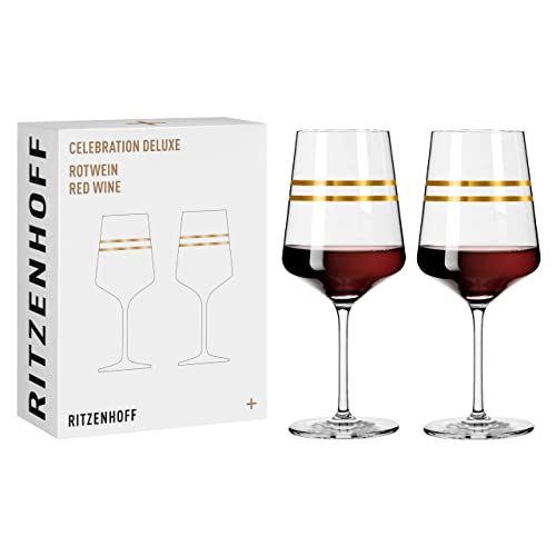 RITZENHOFF 6141001 Rotweinglas 400 ml - Serie Celebration Deluxe Set Nr. 1, 2 Stück mit Echt-Gold - Made in Germany von RITZENHOFF
