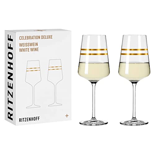 RITZENHOFF 6141002 Weißweinglas 400 ml – Serie Celebration Deluxe Set Nr. 2, 2 Stück mit Echt-Gold – Made in Germany von RITZENHOFF
