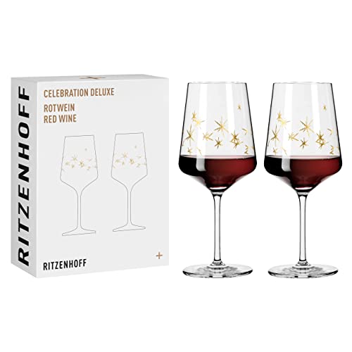 RITZENHOFF 6141011 Rotweinglas 400 ml - Serie Celebration Deluxe Set Nr. 3 - 2 Stück mit Echt-Gold – Made in Germany von RITZENHOFF