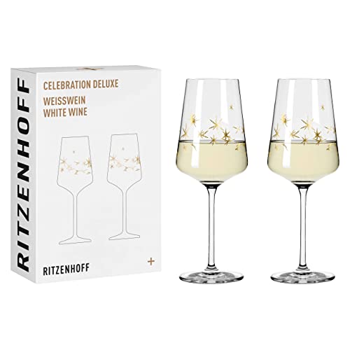 RITZENHOFF 6141012 Weißweinglas 400 ml - Serie Celebration Deluxe Set Nr. 3 - 2 Stück, Echt-Gold – Made in Germany von RITZENHOFF