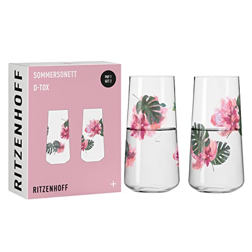 Ritzenhoff 6151001 Universalglas Set - Serie Sommersonett - 2 Stück mit Blumenmotiv - Made in Germany, Rosa von RITZENHOFF