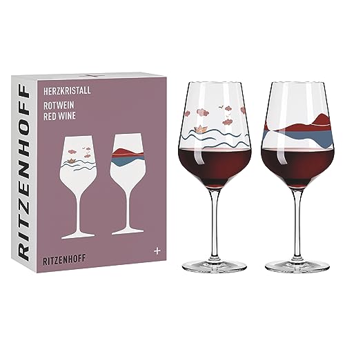 RITZENHOFF 6161001 Rotweinglas 500 ml - Serie Herzkristall - 2er Set mit Motiv in Roségold - Made in Germany, Rot, Blau von RITZENHOFF