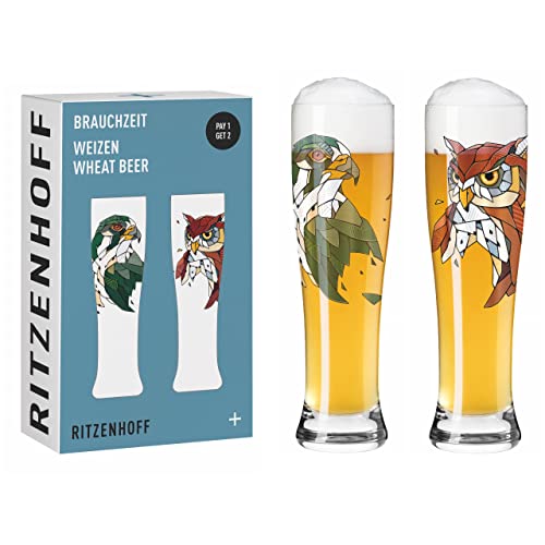 RITZENHOFF 6201002 Weizenbierglas 646 ml 2er Set – Serie Brauchzeit F23 – Motiv Vögel, mehrfarbig – Made in Germany von RITZENHOFF