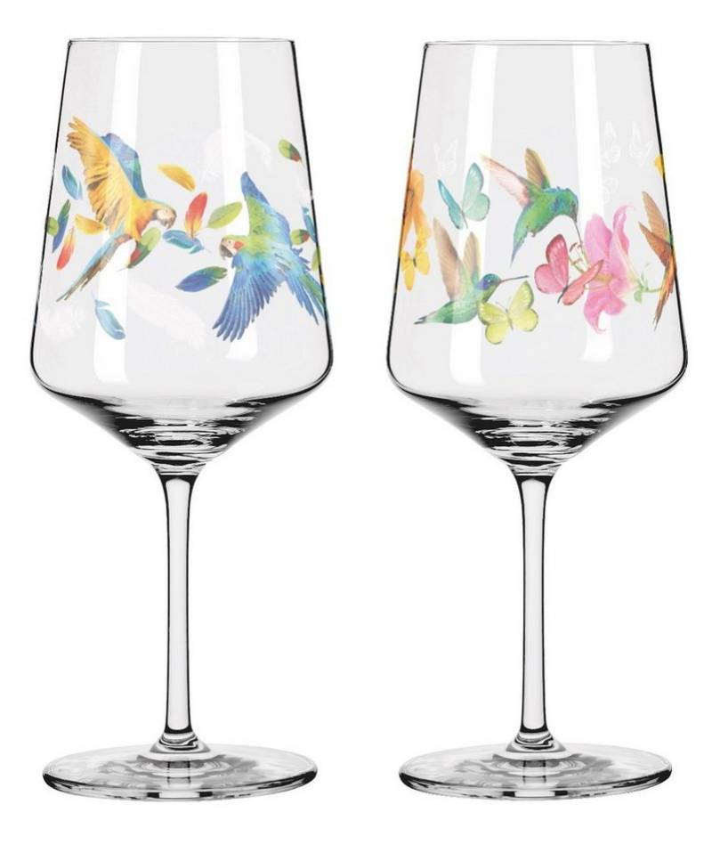 Ritzenhoff Aperitifglas SOMMERRAUSCH, Glas, Spülmaschinengeeignet, Mehrfarbig, Motiv: Papagei + Kolibri von Ritzenhoff