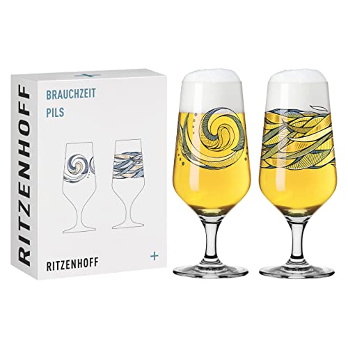 RITZENHOFF 3471002 Bierglas 300 ml – 2er Set – Serie Brauchzeit, Motiv Nr. 2 – Wasser, mehrfarbig – Made in Germany von RITZENHOFF