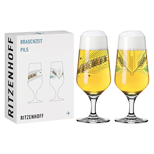 Ritzenhoff 3471003 Bierglas 300 ml – 2er Set – Serie Brauchzeit, Motiv Nr. 3 – Gerste, mehrfarbig – Made in Germany von RITZENHOFF