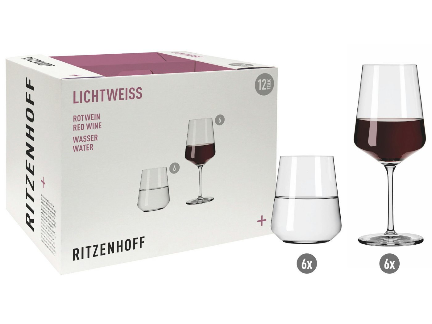 Ritzenhoff Gläser-Set Lichtweiß Julie Rotwein/ Wasserglas Set (N.Niggemeier) F22 #2, Kristallglas, 39,0 x 30,7 x 32,5 cm von Ritzenhoff