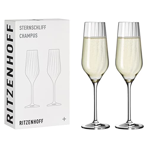 RITZENHOFF 3751001 Champagnerglas 250 ml – Serie Sternschliff Nr. 2 – 2 Stück mit Relieflinie – Made in Germany von RITZENHOFF