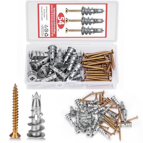 RiuCrepian 54pcs Rigipsdübel,Selbstbohrender Gipskartondübel,Hohlraumdübel Metall mit Schrauben,trockenbau dübel set Rigips Dübel zur Befestigung in Beton, Ziegeln,Stein, Gipsbauplatten Uvm von RiuCrepian