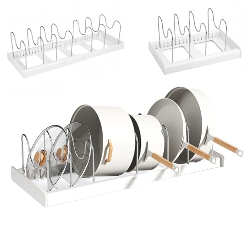 RiuCrepian Topfdeckelhalter,Deckelhalter Küche,Erweiterbar Topfdeckel Organizer mit 7 Verstellbaren Fächern,Pfannen Organizer schublade für Schneidebretter Pfannen und Backgeschirr Aufbewahrung(Weiß) von RiuCrepian