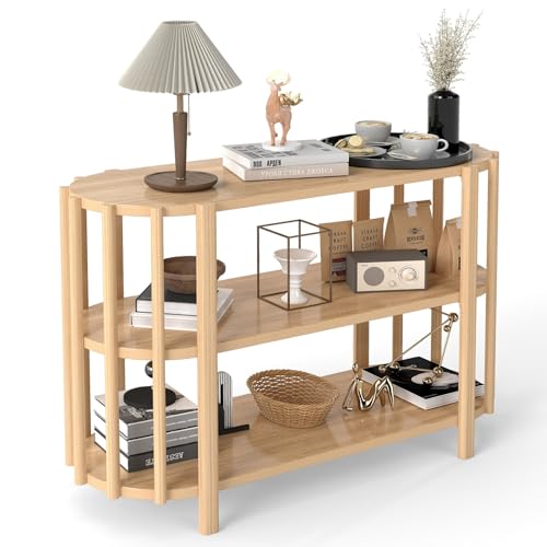 Riuulity 3 -stufige Moderne Stilvolle Konsolentisch, Ovaler Form Beisitz für Wohnzimmer mit 3 -Tier -Design, Modischer Couchtisch, Premium -MDF -Materialien, 110 X 38 X 75 cm Größe (Holzfarbe) von Riuulity