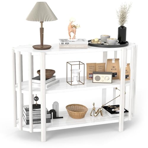 Riuulity 3 -stufige Moderne Stilvolle Konsolentisch, Ovaler Form Beisitz für Wohnzimmer mit 3 -Tier -Design, Modischer Couchtisch, Premium -MDF -Materialien, 110 X 38 X 75 cm Größe (White) von Riuulity