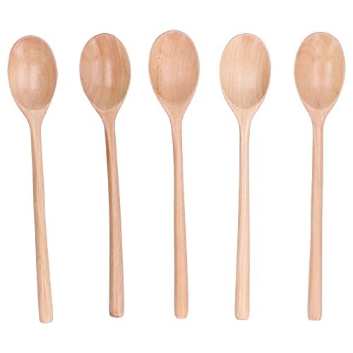 Riuulity 5pcs Holzlöffel Set, Haltbares Holzmaterial, Einzigartige Textur, Küchenutensilien mit Langem Griff, Multifunktionaler Löffel, Geeignet Zum Essen, Rührender Heißer Suppe von Riuulity