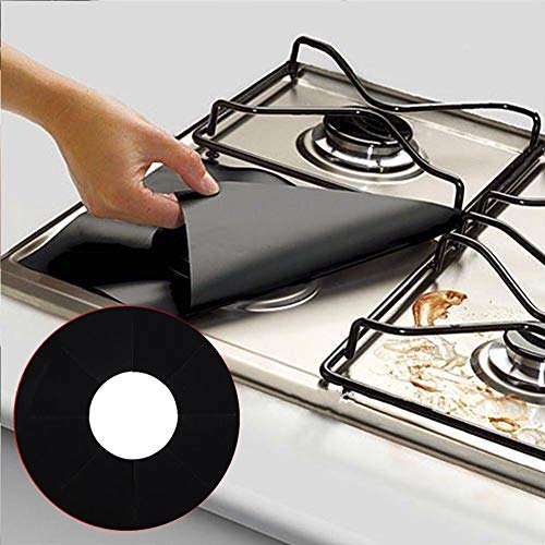 Riuulity 6 PCs Gasofenschutz Nicht-Stick Wiederverwendbares Matten-Pad-Öl Wasserbeständiges Küchenwerkzeug für den Täglichen Gebrauch (BLACK) von Riuulity