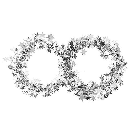 Riuulity 7,5 M Gold Silber Star Girlande, Flexible Drahtsterndekoration, Handwerk, Girlande, Kunsthandwerk, Dekorationen, Verpackung, Kleidung, Rollpack für Weihnachtsbaum -Hochzeitsfeier (SILVER) von Riuulity