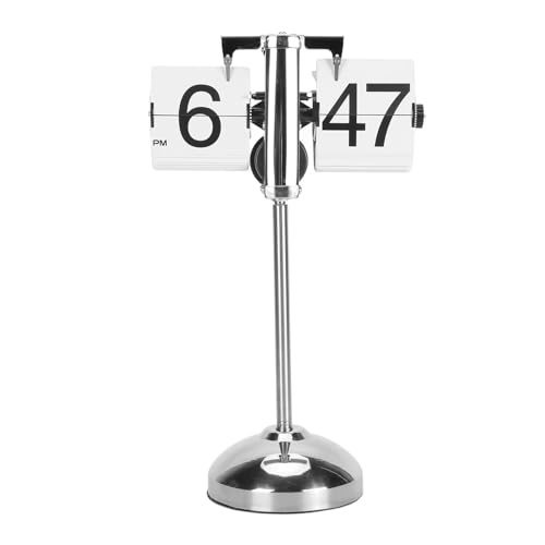 Riuulity Automatische Seite Drehen Flip Clock Edelstahl Teleskop Retro Vintage Mechanical Schreibtischdekor für Wohnzimmer Büro Großes Zahlen Design (White) von Riuulity