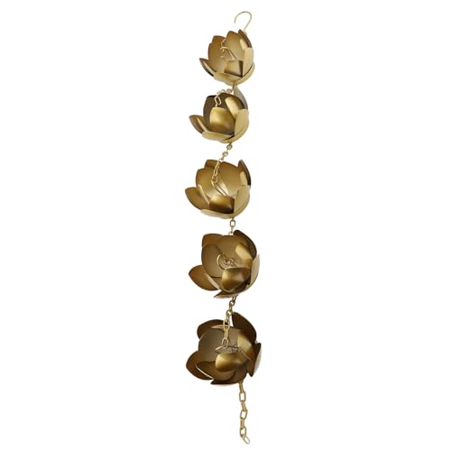 Riuulity Blumenregenkette, Goldene Verzinkte Eisen 1,2 M Regenfängerkette für Haus Im Freien Dekoration Stylisches Design von Riuulity