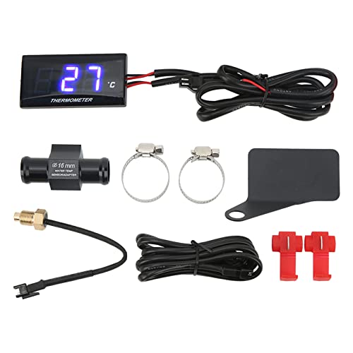 Riuulity Digitales Wasserthermometer für Motorräder, Temperaturmesser mit LCD-Anzeige, 12-V-Messgerät für Fahrräder, Universelle Hochpräzise Sensorsonde mit Warnblinken, Dünnes (Blaue von Riuulity