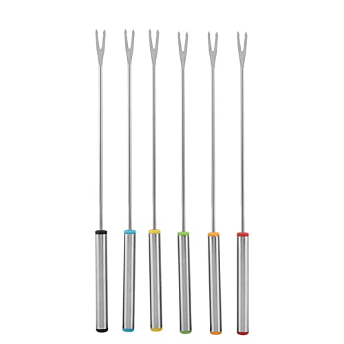 Riuulity Edelstahl-Fondue-Gabeln, 6-teiliges Set für Käses Chokolade, Wieder Verwendbares Geschirr, Essential Geschirr mit Langen Gabeln, Geeignet für den Heim und Handels Gebrauch von Riuulity