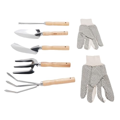 Riuulity Gartenwerkzeuge aus Rostfreiem Stahl, Schaufel, Kelle, Handscharke, Gabel, Gartenkraut -Puller -Werkzeug mit Leinwandhandschuhen, Ergonomischem Holzgriff Zum Pflanzen von Riuulity Gartenwerkzeuge aus Rostfreiem Stahl, Schaufel, Kelle, Handscharke, Gabel, Gartenkraut -Puller -Werkzeug mit Leinwandhandschuhen, Ergonomischem Holzgriff Zum Pflanzen von von Riuulity