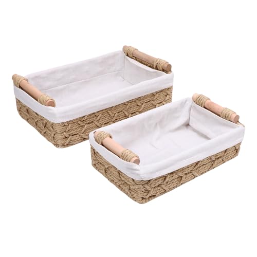 Riuulity Handgefertigter Papierseil -Lagerkorb, Bohemian Style Mülleimer mit Griffen für Arbeitsplatten, Toiletten, Handtücher und Toilettenartikel von Riuulity
